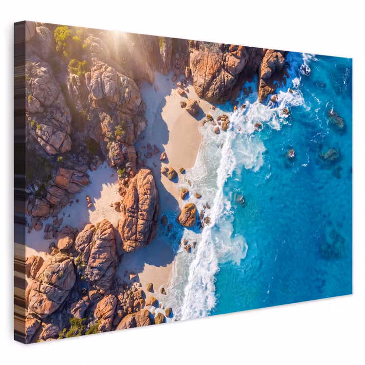 Buiten canvas - Strand - Zee - Rotsen - Natuur - Blauw — 1