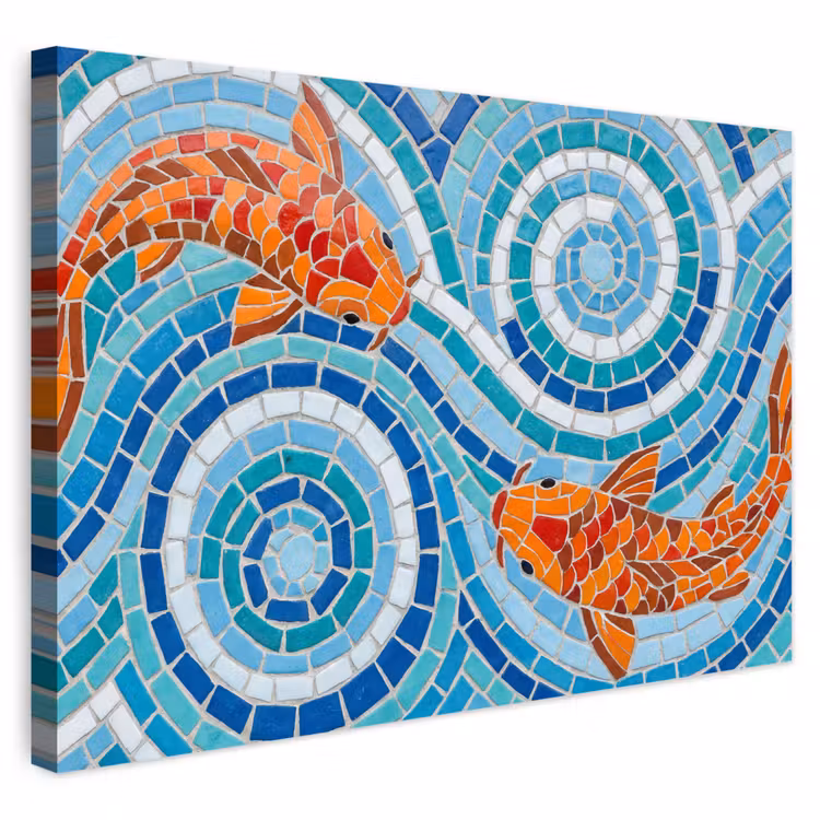 Buiten canvas - Vis - Mozaïek - Water - Decoratief - Blauw — 1