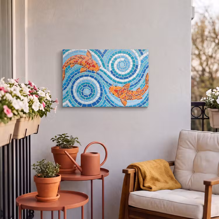 Buiten canvas - Vis - Mozaïek - Water - Decoratief - Blauw — 4