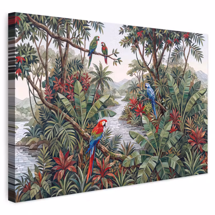 Buiten canvas - Vogel - Jungle - Natuur - Mozaïek - Groen — 1