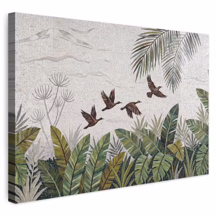Buiten canvas - Vogel - Vliegend - Tropisch - Mozaïek - Groen — 1