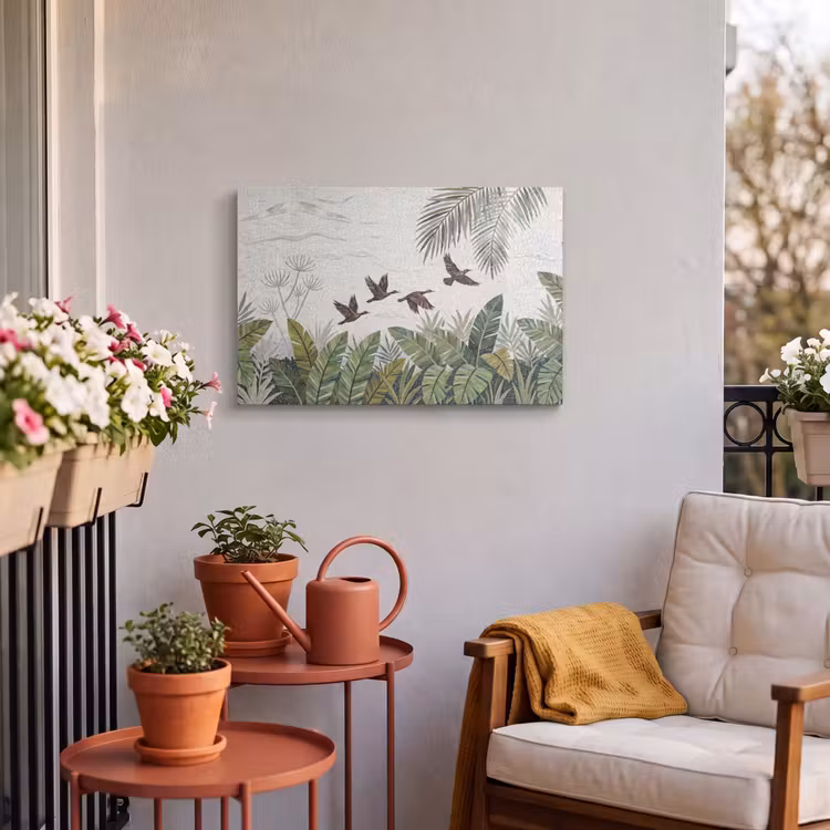 Buiten canvas - Vogel - Vliegend - Tropisch - Mozaïek - Groen — 4
