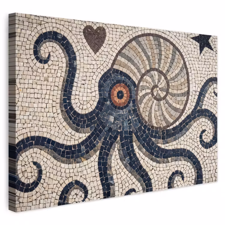 Buiten canvas - Zeeleven - Mozaïek - Kunst - Vintage - Beige — 1