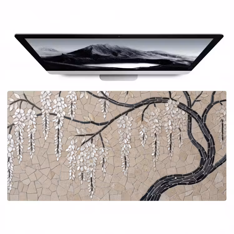 Bureau onderlegger - Boom - Bloemen - Mozaïek - Kunst - Wit — 1