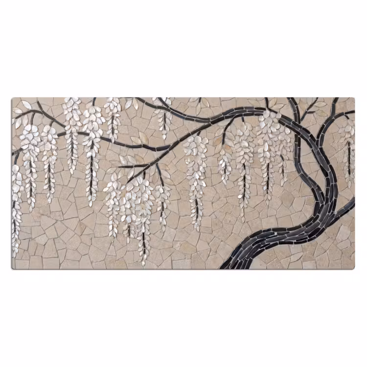Bureau onderlegger - Boom - Bloemen - Mozaïek - Kunst - Wit — 2