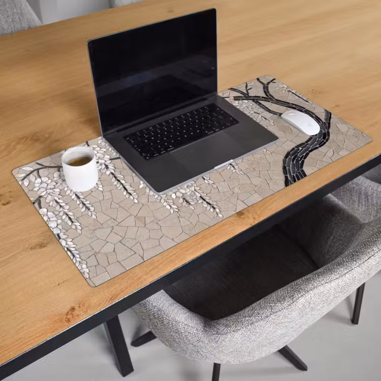 Bureau onderlegger - Boom - Bloemen - Mozaïek - Kunst - Wit — 3