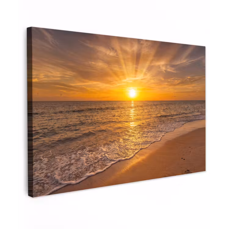 Buiten canvas - Zee - Zonsondergang - Golven - Kust - Oranje — 1