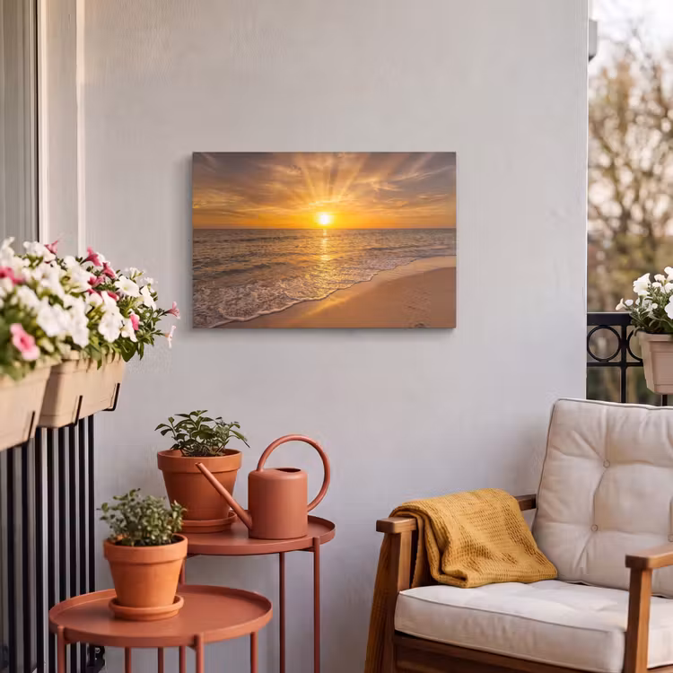Buiten canvas - Zee - Zonsondergang - Golven - Kust - Oranje — 4