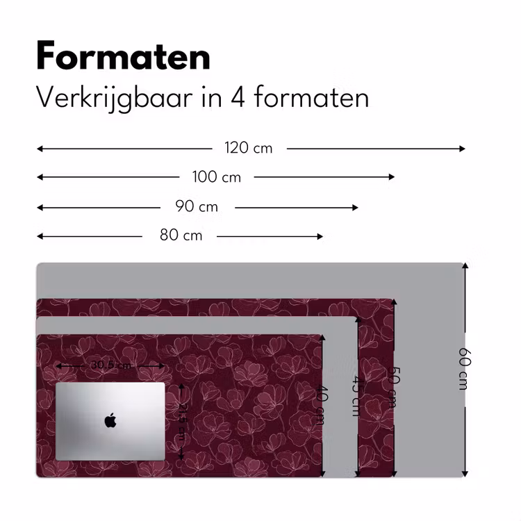 Bureau onderlegger - Bloemen - Patroon - Bordeauxrood — 8