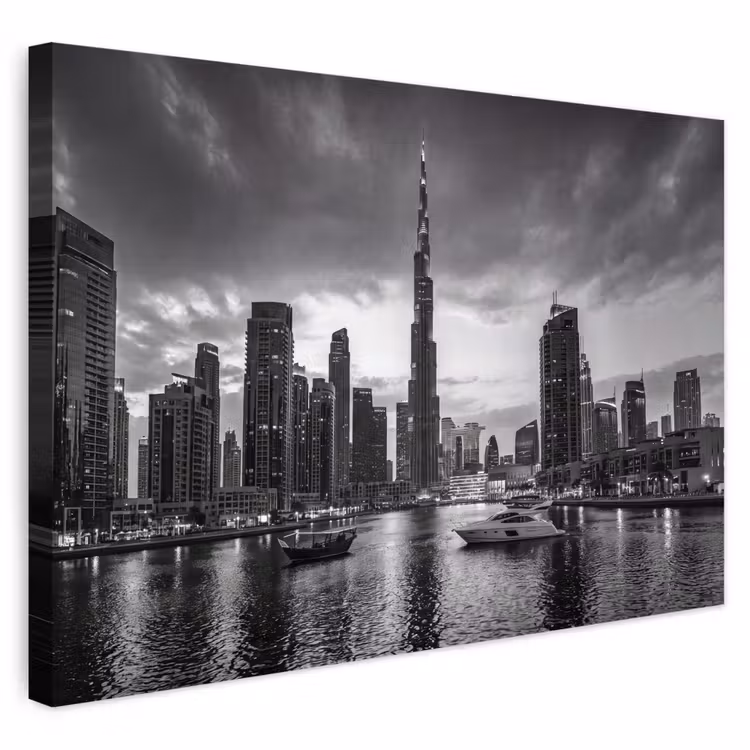 Buiten canvas - Stad - Skyline - Architectuur - Avond - Zwart-wit — 1
