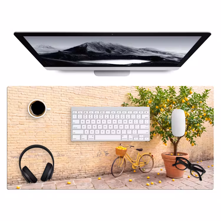 Bureau onderlegger - Fiets - Mand - Eten - Geel - Zomer — 4