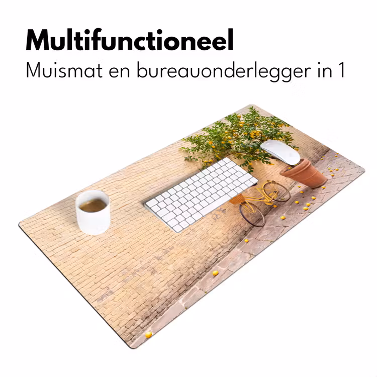 Bureau onderlegger - Fiets - Mand - Eten - Geel - Zomer — 7