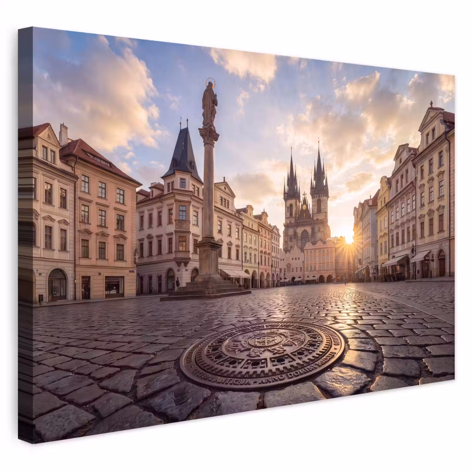 Buiten canvas - Stad - Praag - Ochtend - Architectuur - Goud — 1