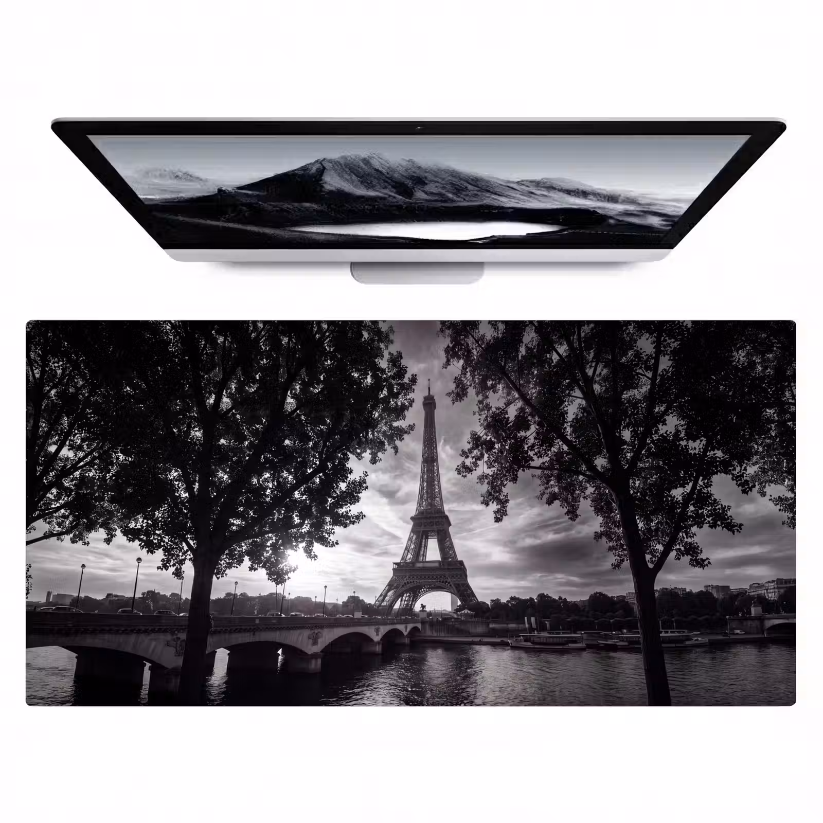 Bureau onderlegger - Eiffeltoren - Parijs - Rivier - Architectuur - Zwart-wit — 1