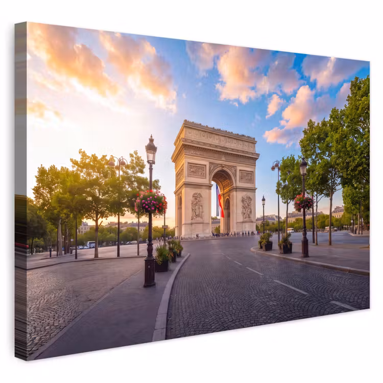 Buiten canvas - Monument - Parijs - Zonsondergang - Architectuur - Goud — 1