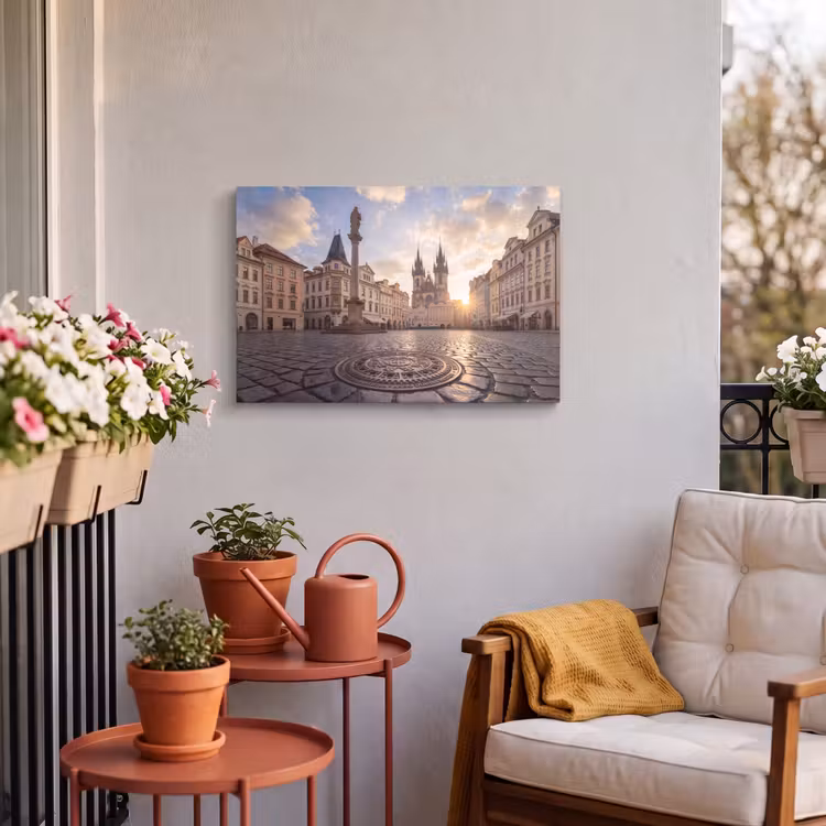 Buiten canvas - Stad - Praag - Ochtend - Architectuur - Goud — 3