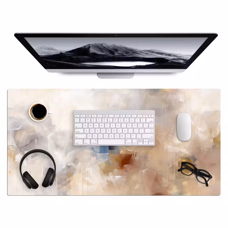 Bureau onderlegger - Abstract - Borstelstreken - Modern - Beige - Kunst — 4