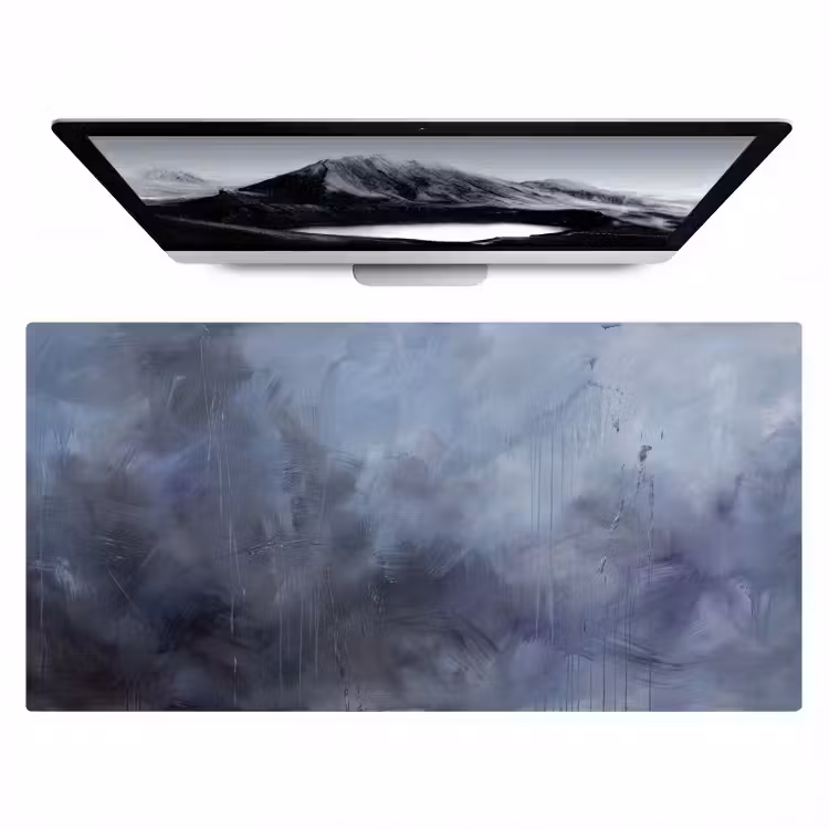 Bureau onderlegger - Abstract - Kwaststreken - Modern - Kunst - Grijs — 1