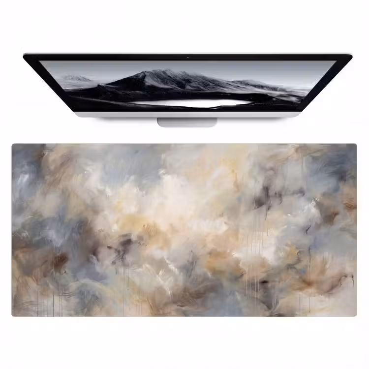 Bureau onderlegger - Abstract - Wolken - Sfeervol - Beige - Grijs — 1