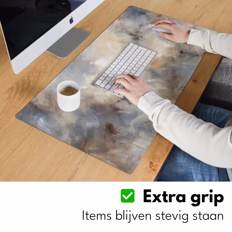 Bureau onderlegger - Abstract - Wolken - Sfeervol - Beige - Grijs — 6