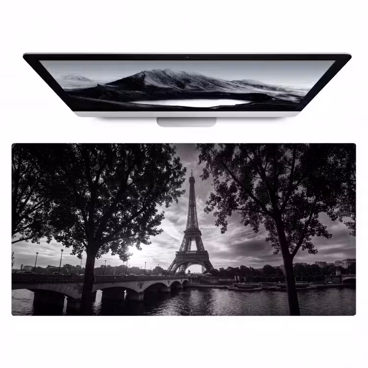 Bureau onderlegger - Eiffeltoren - Parijs - Rivier - Architectuur - Zwart-wit — 1