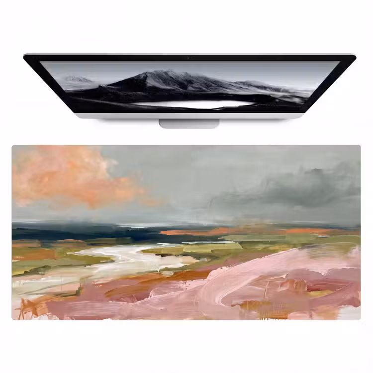 Bureau onderlegger - Landschap - Rivier - Abstract - Roze - Groen — 1