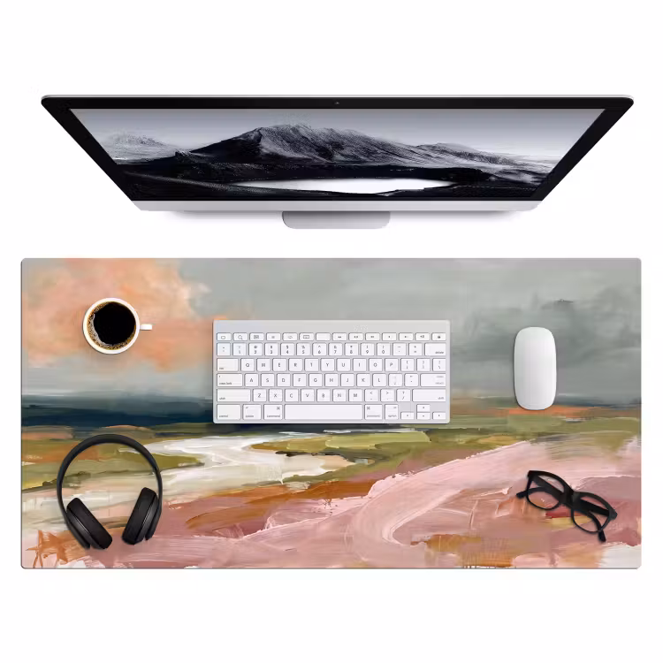 Bureau onderlegger - Landschap - Rivier - Abstract - Roze - Groen — 4