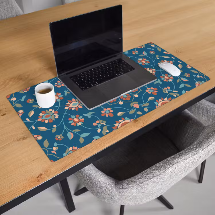 Bureau onderlegger - Bloemen - Patroon - Natuur - Ornament - Blauw — 3