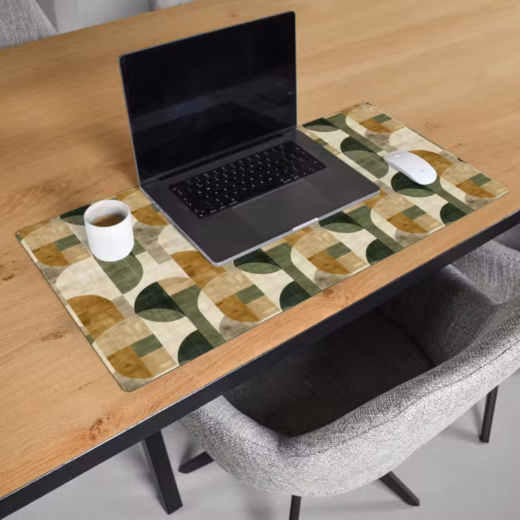 Bureau onderlegger - Olijfgroen - Geometrisch - Abstract - Mid-Century - Linnen - Patroon — 3