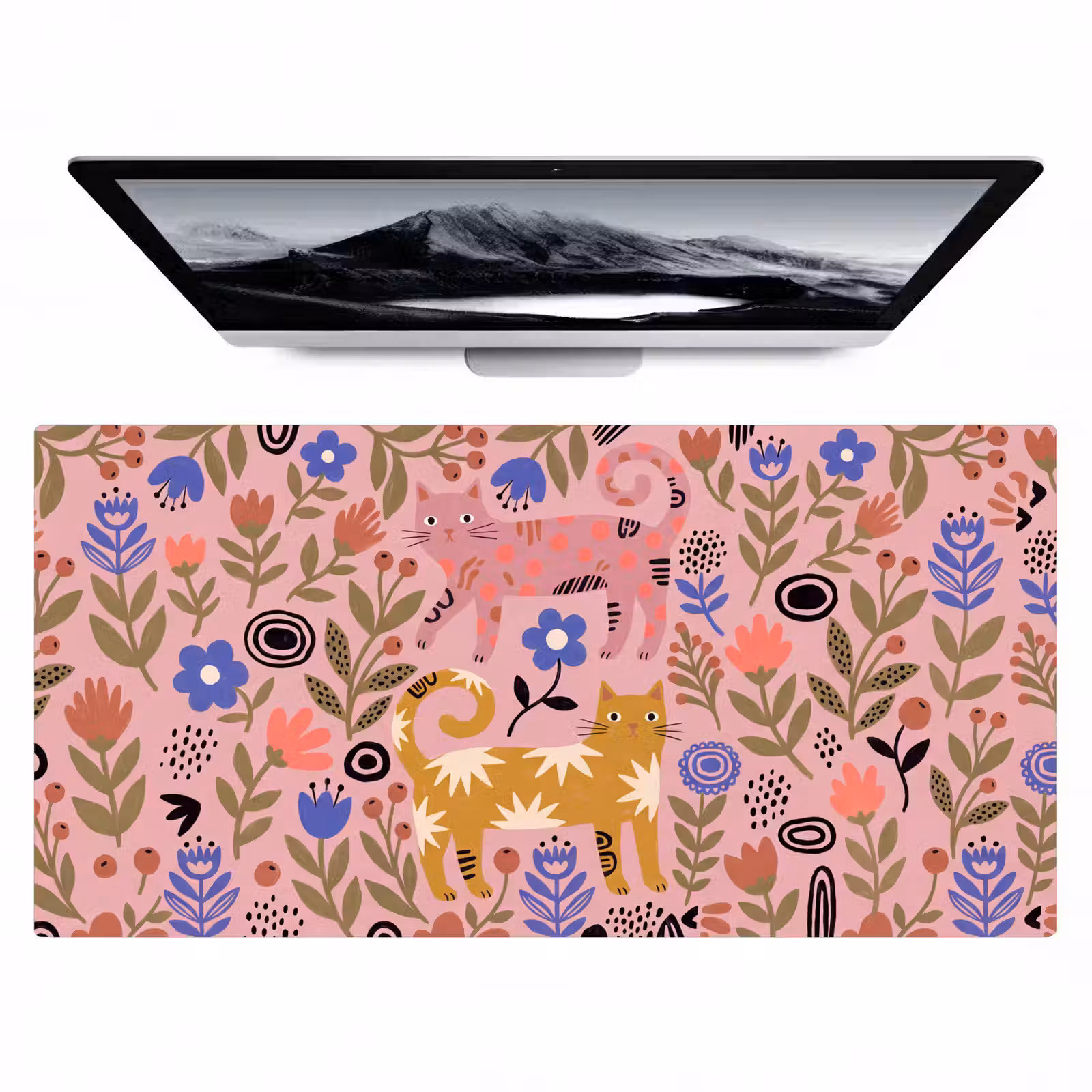 Bureau onderlegger - Kat - Bloemen - Dieren - Modern - Roze — 1
