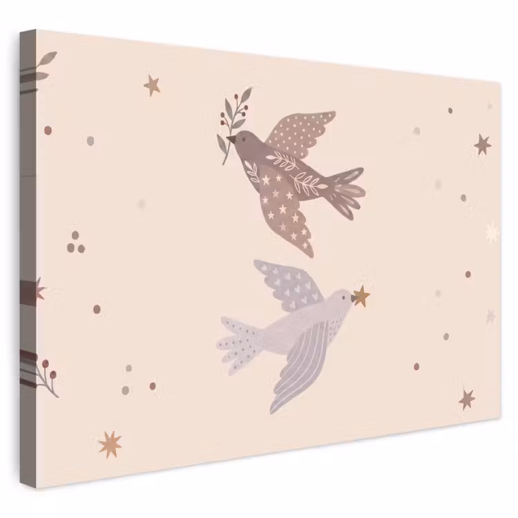 Buiten canvas - Vogel - Bessen - Natuur - Modern - Beige — 1