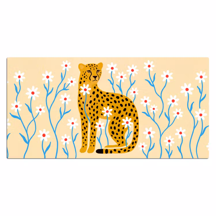 Bureau onderlegger - Dieren - Jachtluipaard - Bloemen - Modern - Geel — 2