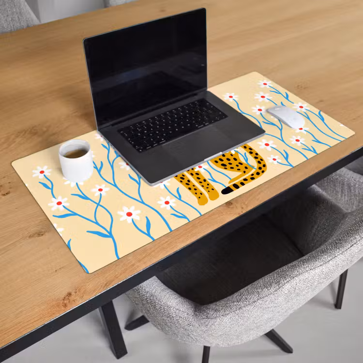 Bureau onderlegger - Dieren - Jachtluipaard - Bloemen - Modern - Geel — 3