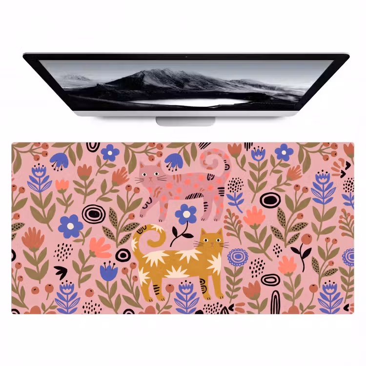 Bureau onderlegger - Kat - Bloemen - Dieren - Modern - Roze — 1