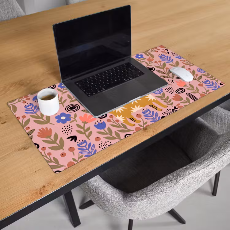 Bureau onderlegger - Kat - Bloemen - Dieren - Modern - Roze — 3