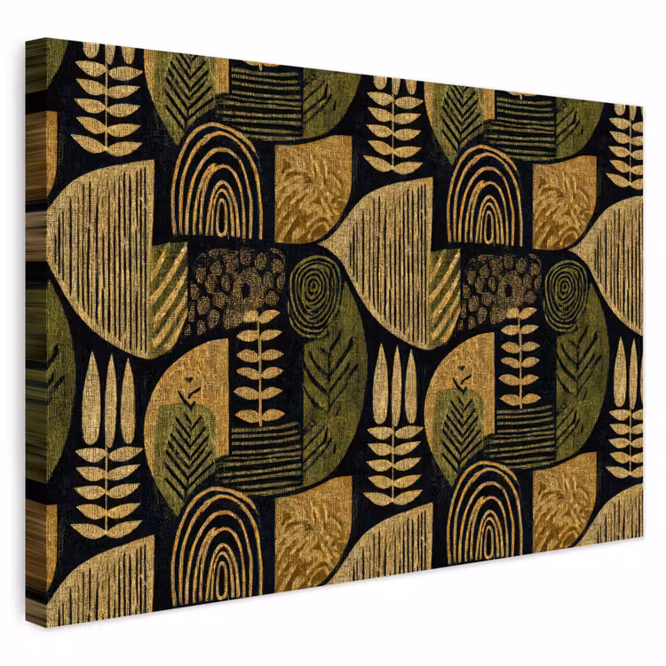 Buiten canvas - Zwart - Okergeel - Botanisch - Textuur — 1