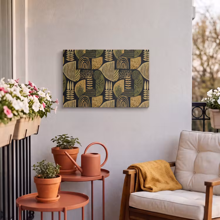 Buiten canvas - Zwart - Okergeel - Botanisch - Textuur — 3