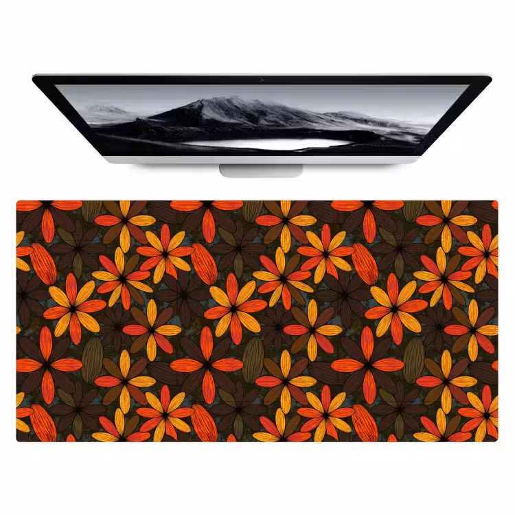 Bureau onderlegger - Oranje - Retro - Bloemen - Herfst — 1