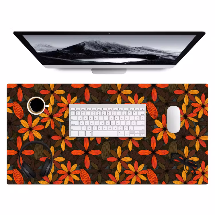 Bureau onderlegger - Oranje - Retro - Bloemen - Herfst — 4