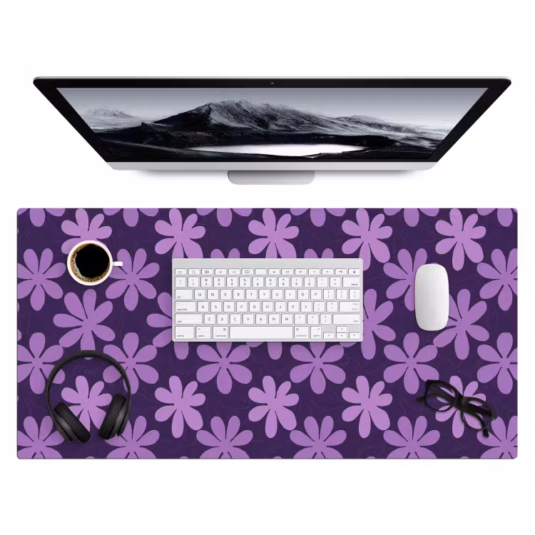 Bureau onderlegger - Paars - Botanisch - Bloemen - Retro - Patroon — 4