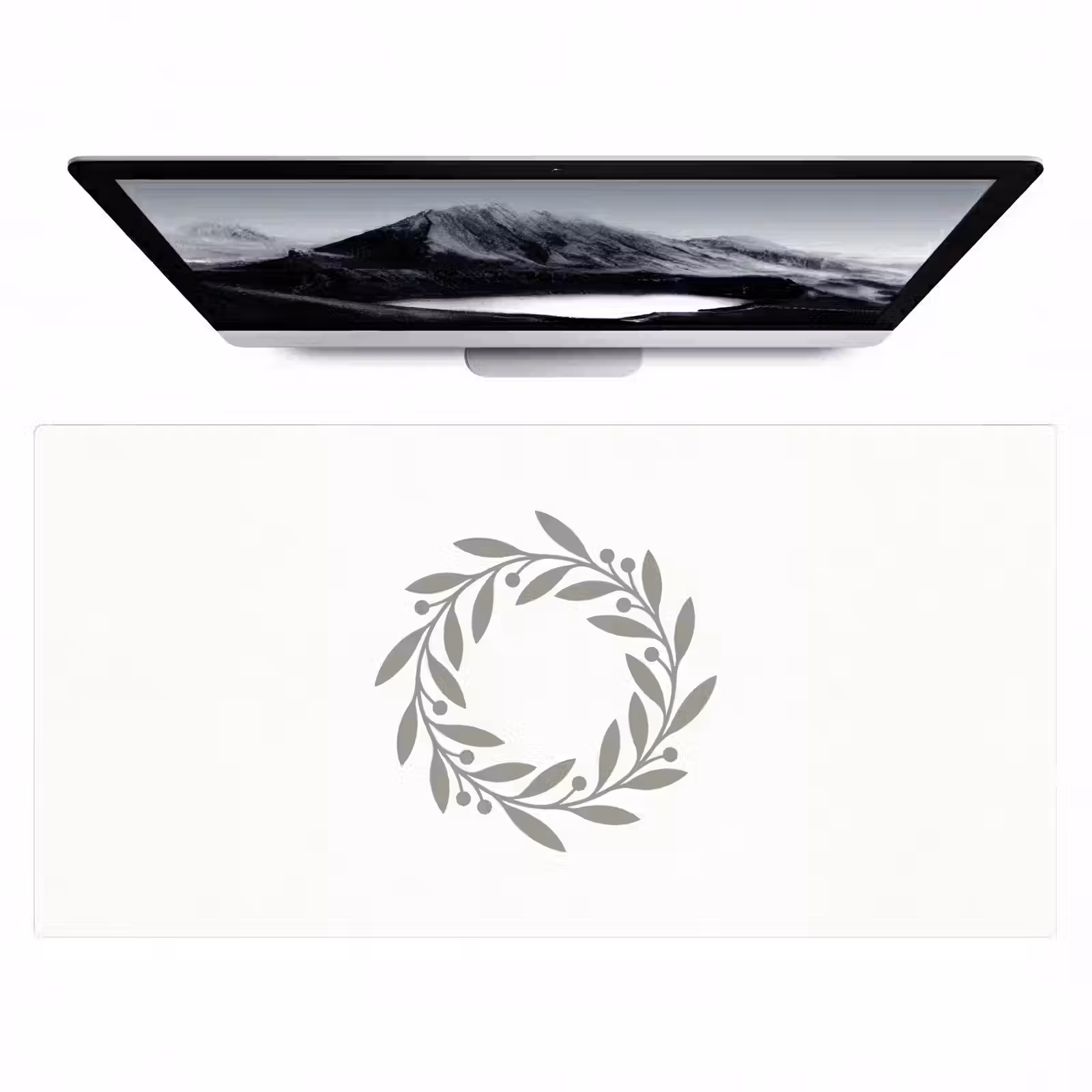 Bureau onderlegger - Krans - Bladeren - Natuur - Minimalistisch - Grijs — 1