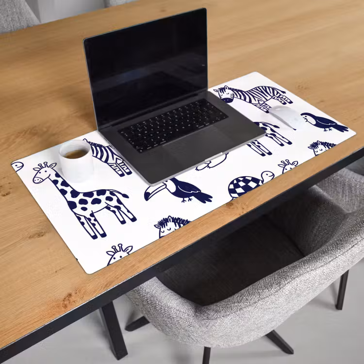 Bureau onderlegger - Dieren - Patroon - Kinderkamer - Grafisch - Wit-Blauw — 3