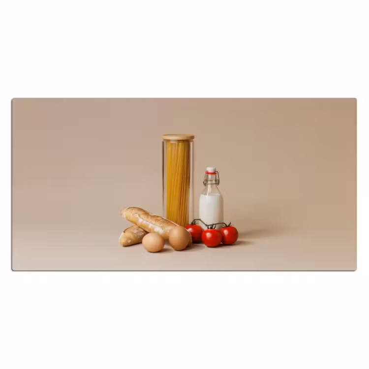 Bureau onderlegger - Spaghetti - Melk - Tomaten - Eieren - Brood — 1