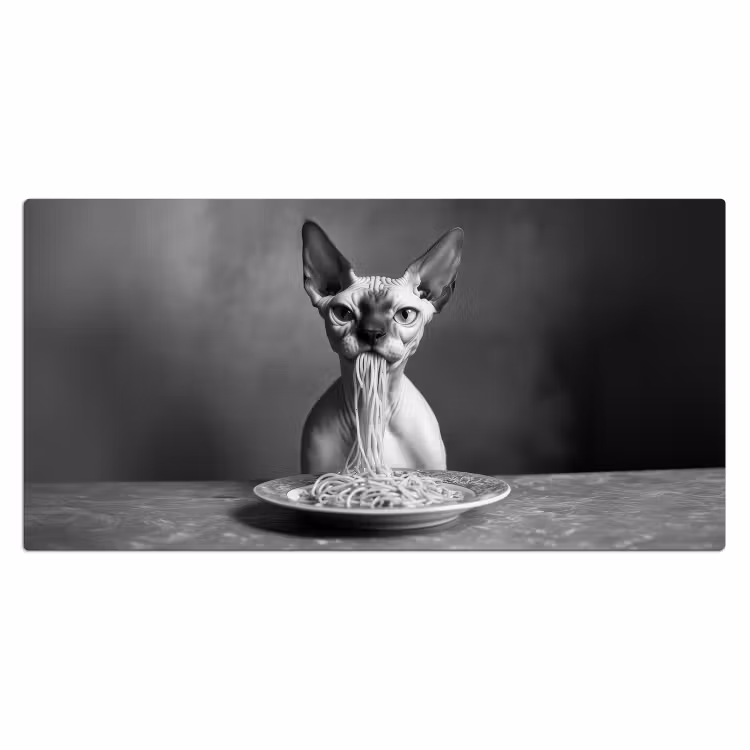 Bureau onderlegger - Sphynx - Kat - Dieren - Humor - Spaghetti - Zwart Wit — 1