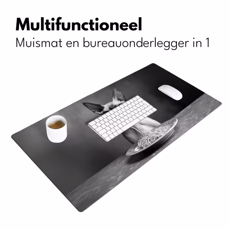 Bureau onderlegger - Sphynx - Kat - Dieren - Humor - Spaghetti - Zwart Wit — 6