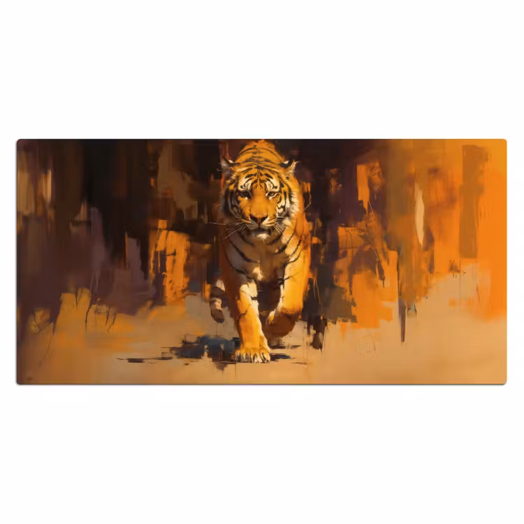 Bureau onderlegger - Tijger - Geschilderd - Oranje - Penseelstreken — 1
