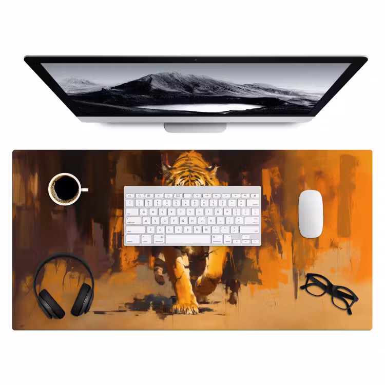Bureau onderlegger - Tijger - Geschilderd - Oranje - Penseelstreken — 3