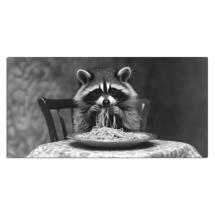 Bureau onderlegger - Wasbeer - Cute - Pasta - Tafelkleed - Zwart - Wit — 1