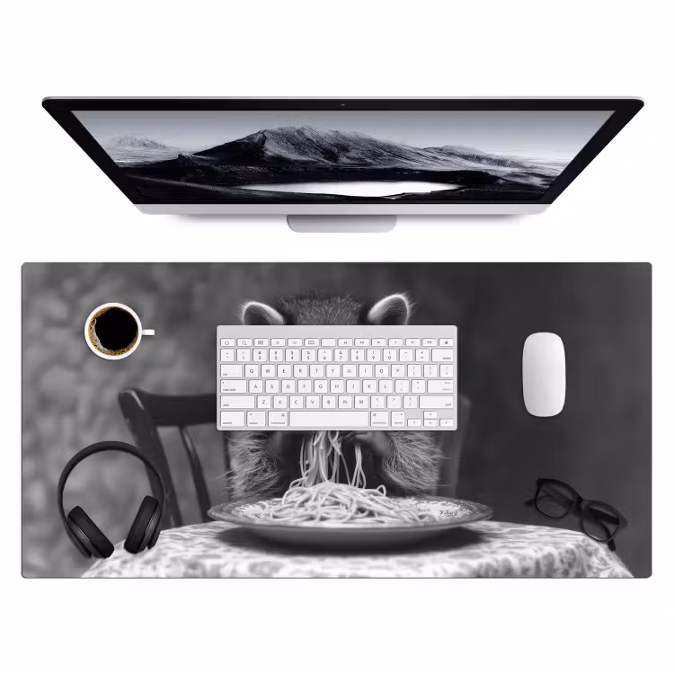 Bureau onderlegger - Wasbeer - Cute - Pasta - Tafelkleed - Zwart - Wit — 3