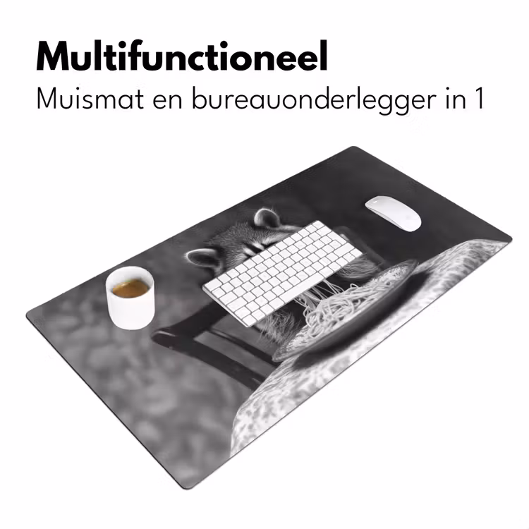 Bureau onderlegger - Wasbeer - Cute - Pasta - Tafelkleed - Zwart - Wit — 6